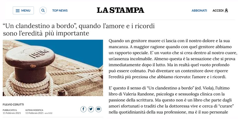 La Stampa presenta "Un clandestino a bordo" di Valeria Randone